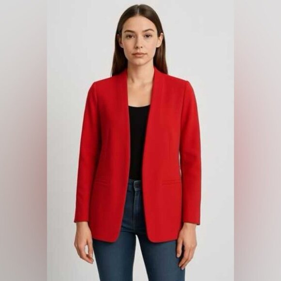 Wilfred Aritzia Solaina Blazer Open Drapey Office Crepe Jacket Goji Berry Red XS - Picture 1 of 9